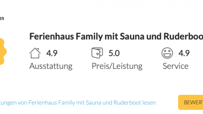 Bewertung Schakelvilla.de #schakelvilla Ferienhaus am Wasser für Familien mit Sauna und Ruderboot auf traum-ferienwohnungen