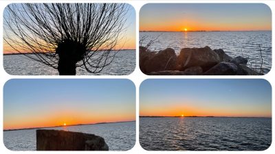 Sonnenaufgang am Deich im Ferienpark - Schakelvilla Ferienhaus mit Sauna in Makkum am IJsselmeer