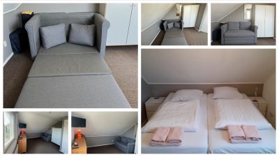 Schlafzimmer Wasserseite (Schlafzimmer zur Wasserseite) im familienfreundlichen Ferienhaus Schakelvilla mit Sauna und Ruderboot in Makkum am IJsselmeer