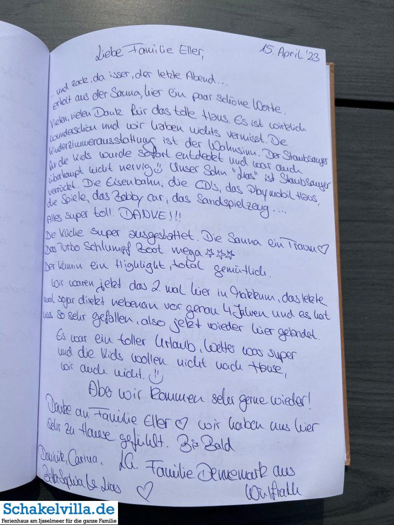 Gästebuch April - Mai 2023 5 20230415 Gästebuch - Schakelvilla Ferienhaus mit Sauna und Ruderboot am IJsselmeer