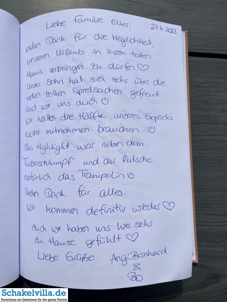 Gästebuch April - Mai 2023 4 20230427 Gästebuch - Schakelvilla Ferienhaus mit Sauna und Ruderboot am IJsselmeer