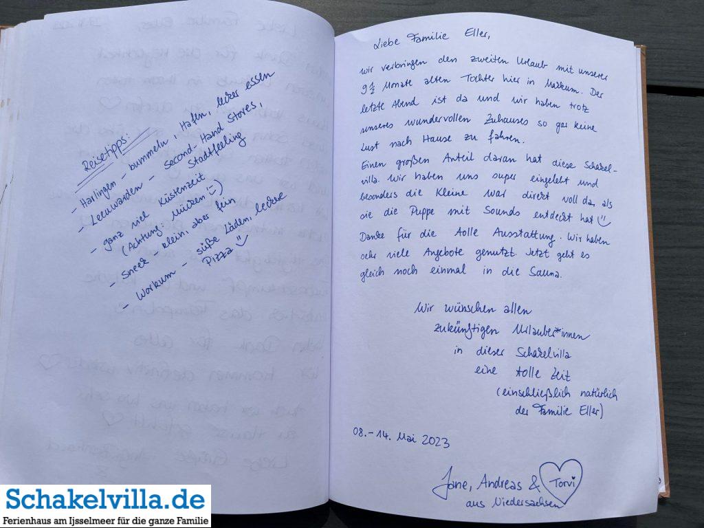 Gästebuch April - Mai 2023 3 20230514 Gästebuch - Schakelvilla Ferienhaus mit Sauna und Ruderboot am IJsselmeer