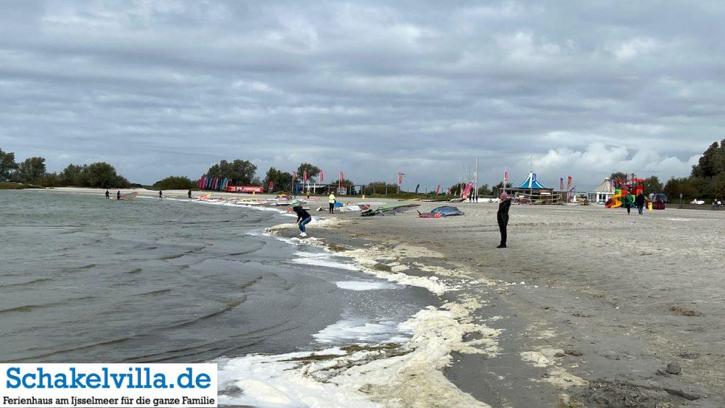 Kite- und Surfparadies in Makkum 5 Surftreiben am Strand im herbst - Schakelvilla Ferienhaus mit Sauna Kamin und Ruderboot in Makkum am IJsselmeer