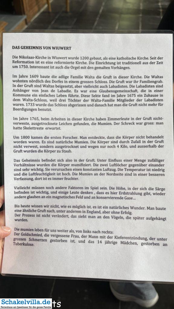 Das Geheimnis von Wiuwert 5 Das Geheimnis von Wiuwert - Mummiekelder Wiuwert - Mumien in Friesland - Ausflugstipp von Schakelvilla.de Ferienhaus mir ruderboot und Sauna in Makkum