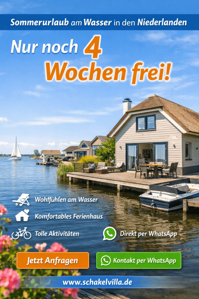 2 sind weg - 4 von 6 Wochen sind noch frei - Ferienhaus Schakelvilla mit Sauna und Ruderboot in Makkum am IJsselmeer - Bild mit KI generiert