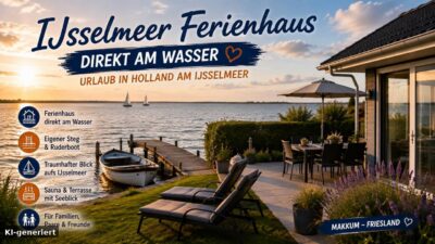 IJsselmeer Ferienhaus direkt am Wasser – Urlaub in Holland am IJsselmeer (KI-generiertes Beitragsbild)