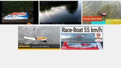 RC-Boote vor der Schakelvilla in Makkum – Collage aus fünf ferngesteuerten Booten