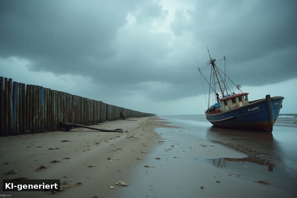 Schlechtes Wetter – Den Oever – Fischerort am Deich (KI-generierte Darstellung)
