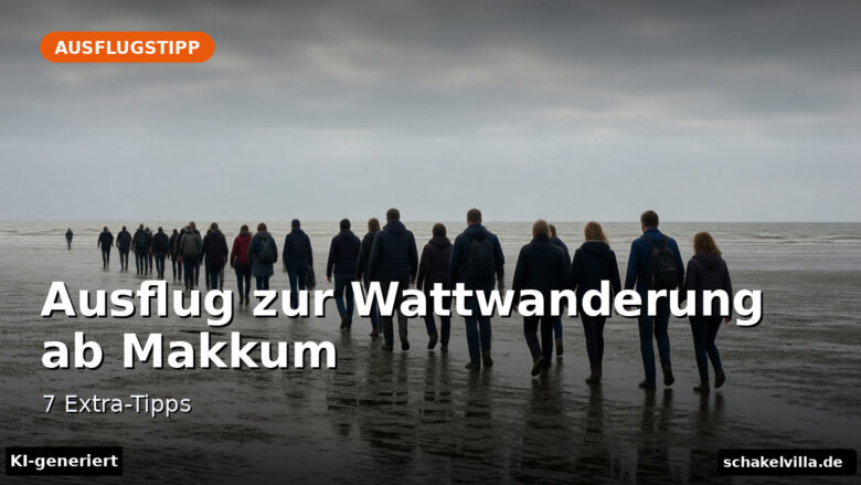 Ausflug zur Wattwanderung ab Makkum: Gruppe im Watt bei Ebbe (KI-generierte Darstellung)