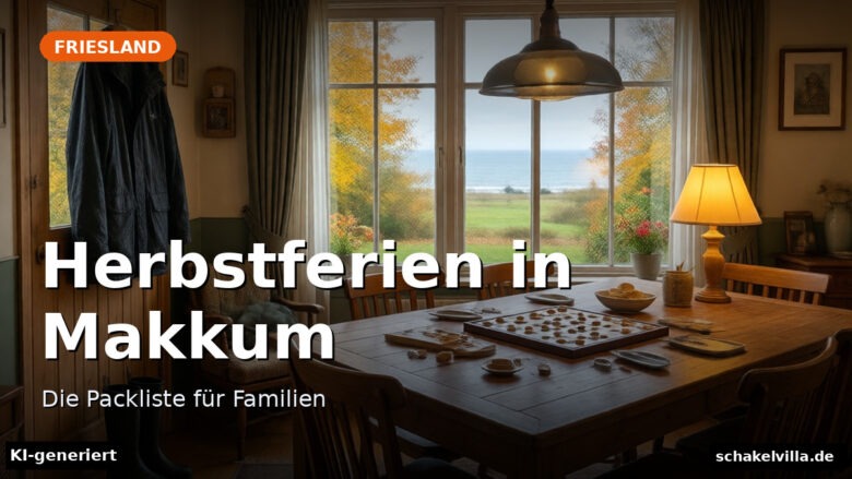 Gemütliches Esszimmer mit Blick auf Herbstlandschaft und Meer in Makkum.