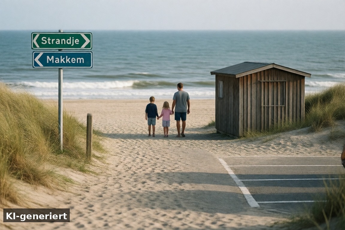 Anfahrt ab Makkum – Strandje Hindeloopen – Ruhiger Strand für Familien (KI-generierte Darstellung)