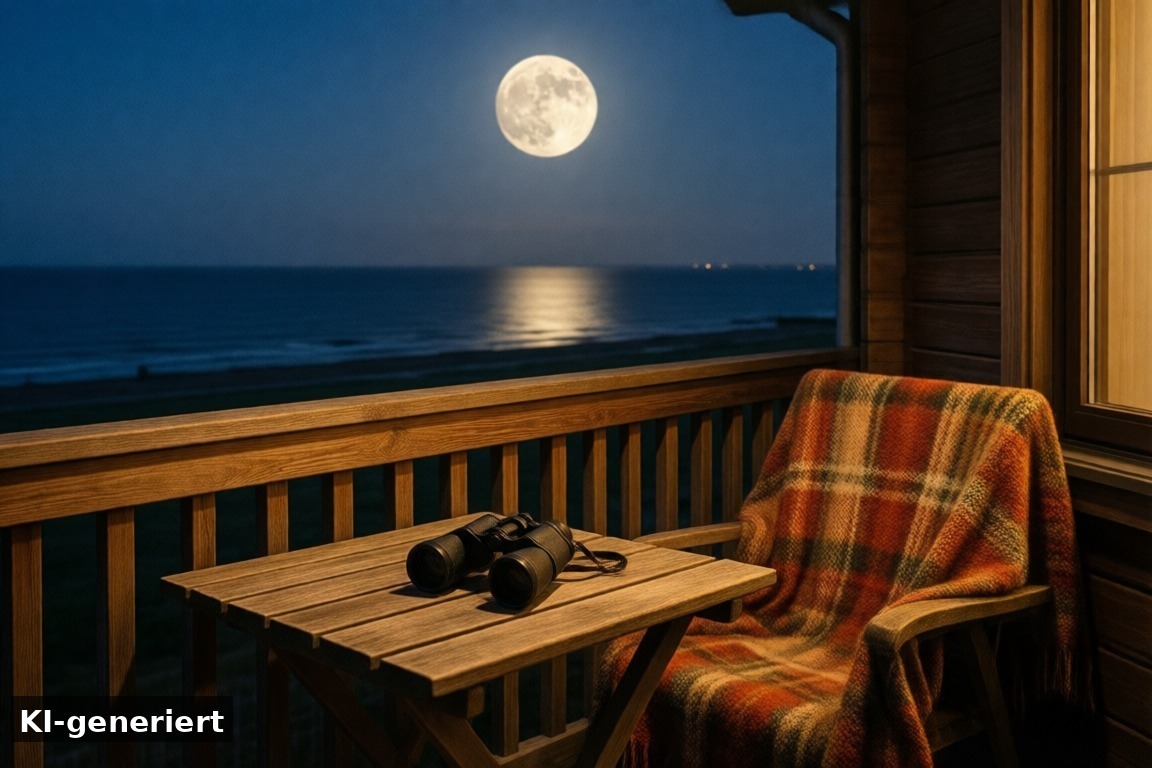Vom Ferienhaus aus den Vollmond am IJsselmeer erleben – Vollmond am IJsselmeer – Riesiges Naturschauspiel über Makkum (KI-generierte Darstellung)