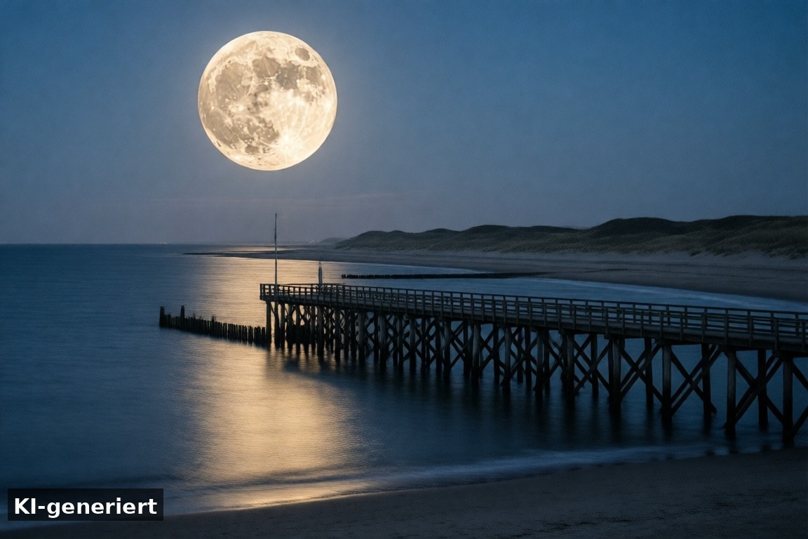 Weitere Abenderlebnisse in Makkum – Vollmond am IJsselmeer – Riesiges Naturschauspiel über Makkum (KI-generierte Darstellung)