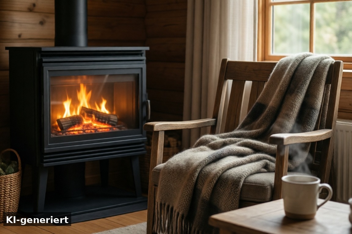 Die perfekte Atmosphäre mit dem Elektrokamin Ferienhaus Makkum – Kamin im Ferienhaus (KI-generierte Darstellung)
