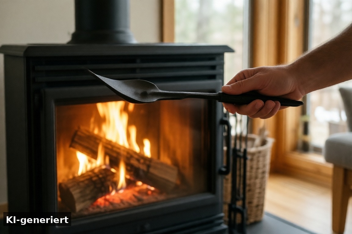 Einfache Bedienung – intuitiv und bequem – Kamin im Ferienhaus (KI-generierte Darstellung)