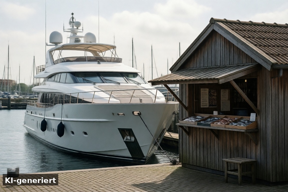 Boote beobachten und Hafenluft schnuppern – Buitenhaven Makkum – Superyachten, Werft und legendäre Fischbude (KI-generierte Darstellung)