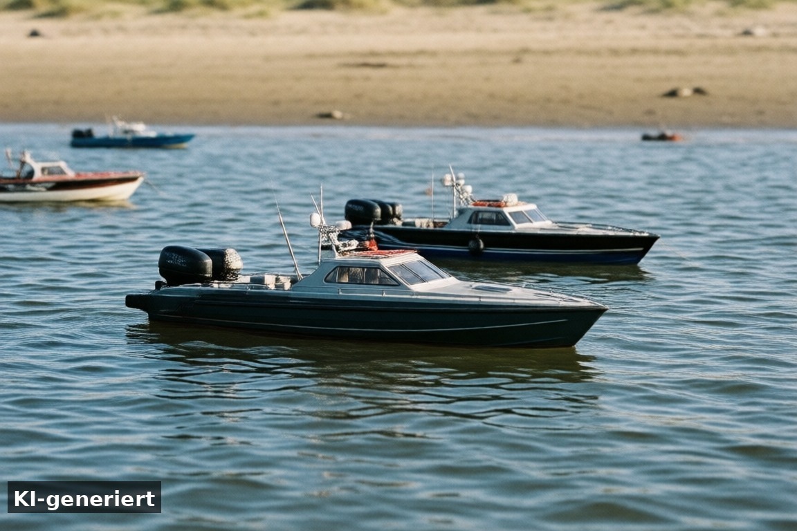 Am Strand von Makkum – RC-Boote vor unserer Schakelvilla – ferngesteuerte Boote auf dem IJsselmeer (KI-generierte Darstellung)