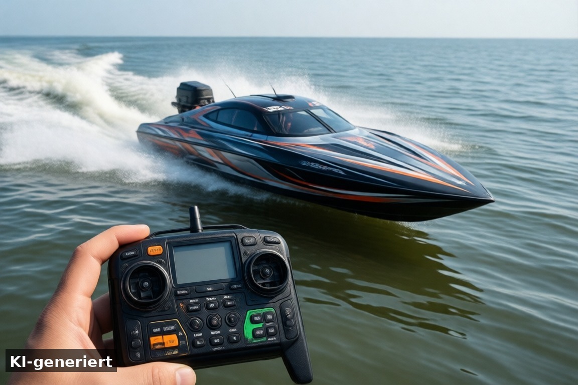 Unsere ausführlichen RC-Boot-Tests – RC-Boote vor unserer Schakelvilla – ferngesteuerte Boote auf dem IJsselmeer (KI-generierte Darstellung)