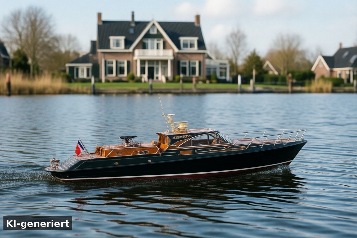 RC-Boote vor der Schakelvilla: Unsere Tipps – RC-Boote vor unserer Schakelvilla – ferngesteuerte Boote auf dem IJsselmeer (KI-generierte Darstellung)