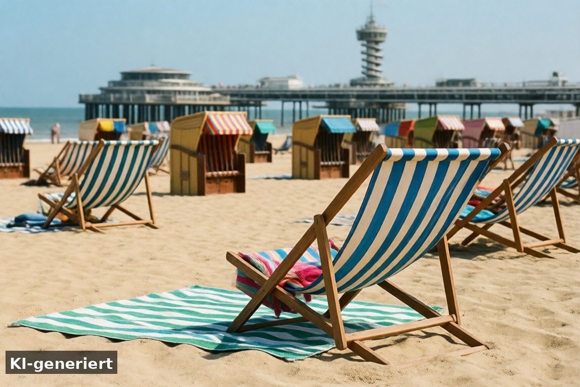 Pier und Noorderstrand: Entspanntes Vergnügen – De Pier Scheveningen: Zipline, Bungy Jump & Strand in Den Haag (KI-generierte Darstellung)