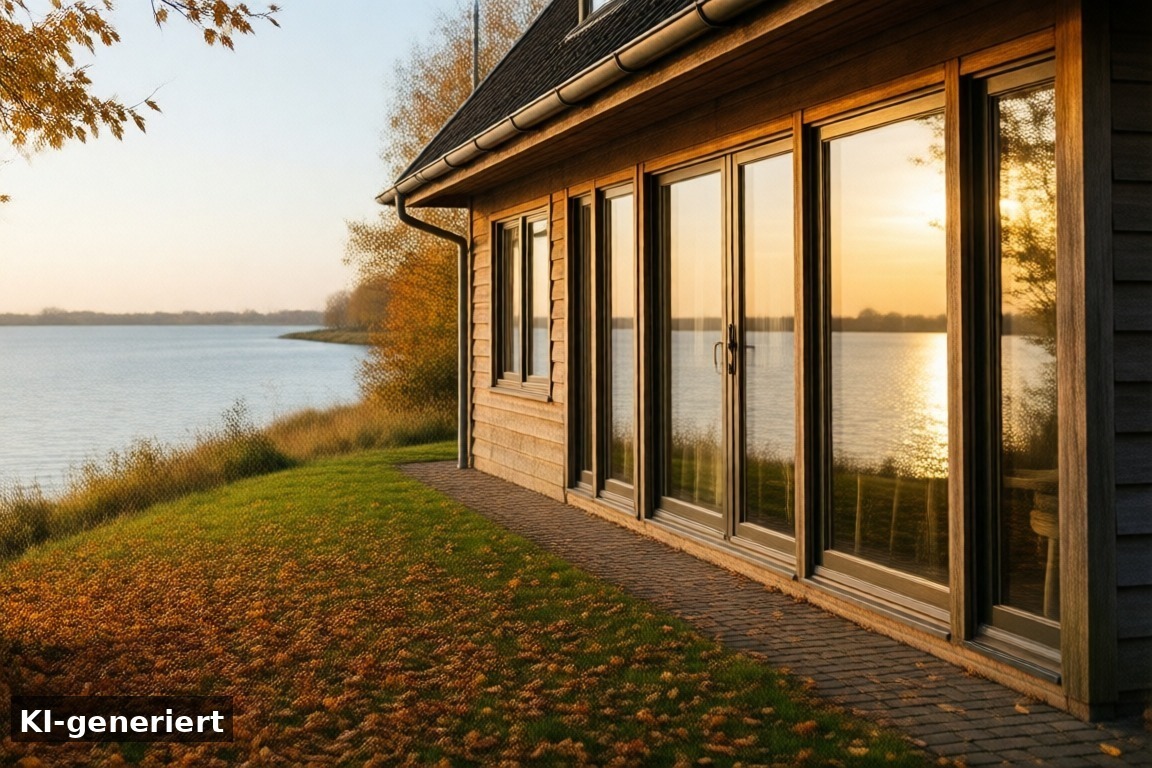 Die Schakelvilla direkt am Wasser – Herbsturlaub am IJsselmeer: Flexible Aufenthalte in der Schakelvilla in Makkum (KI-generierte Darstellung)