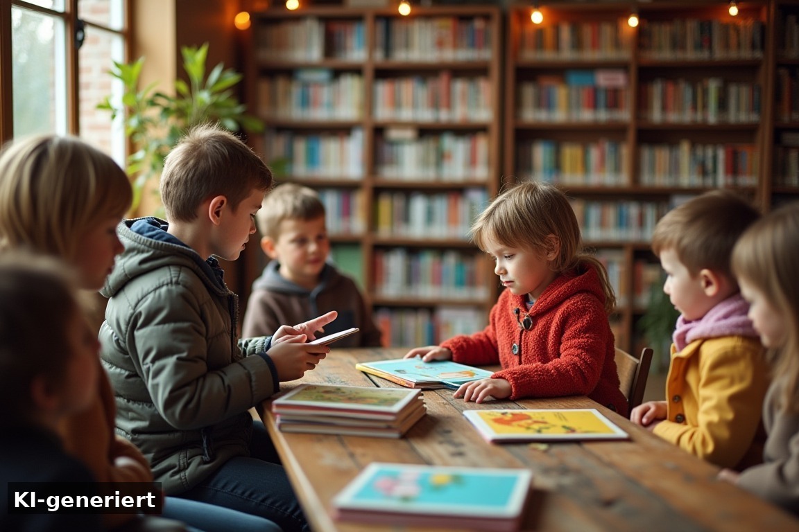 Neu im Kalender: Vorlesestunde in der Bibliothek und die Bücherbörse in Allingawier – Veranstaltungen Makkum: Vorlesen und Bücherbörse im Herbst (KI-generierte Darstellung)