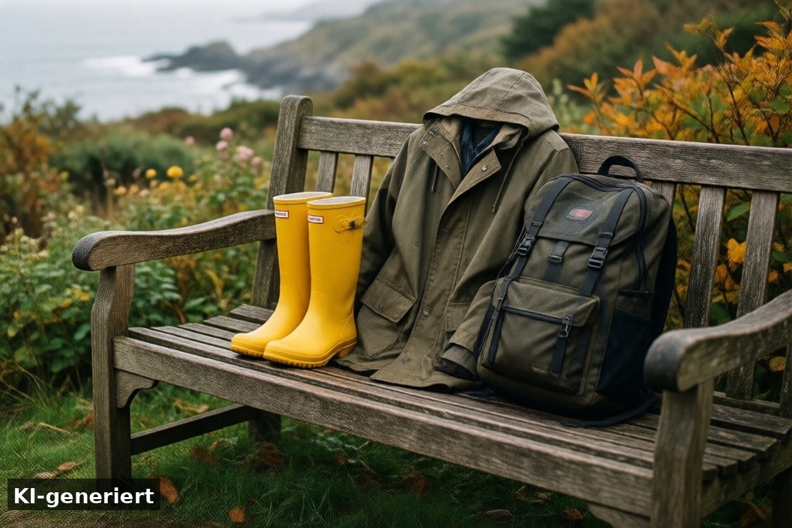 Regenkleidung und Schuhe – Herbstferien im Ferienhaus in Makkum: Die Packliste für Familien (KI-generierte Darstellung)