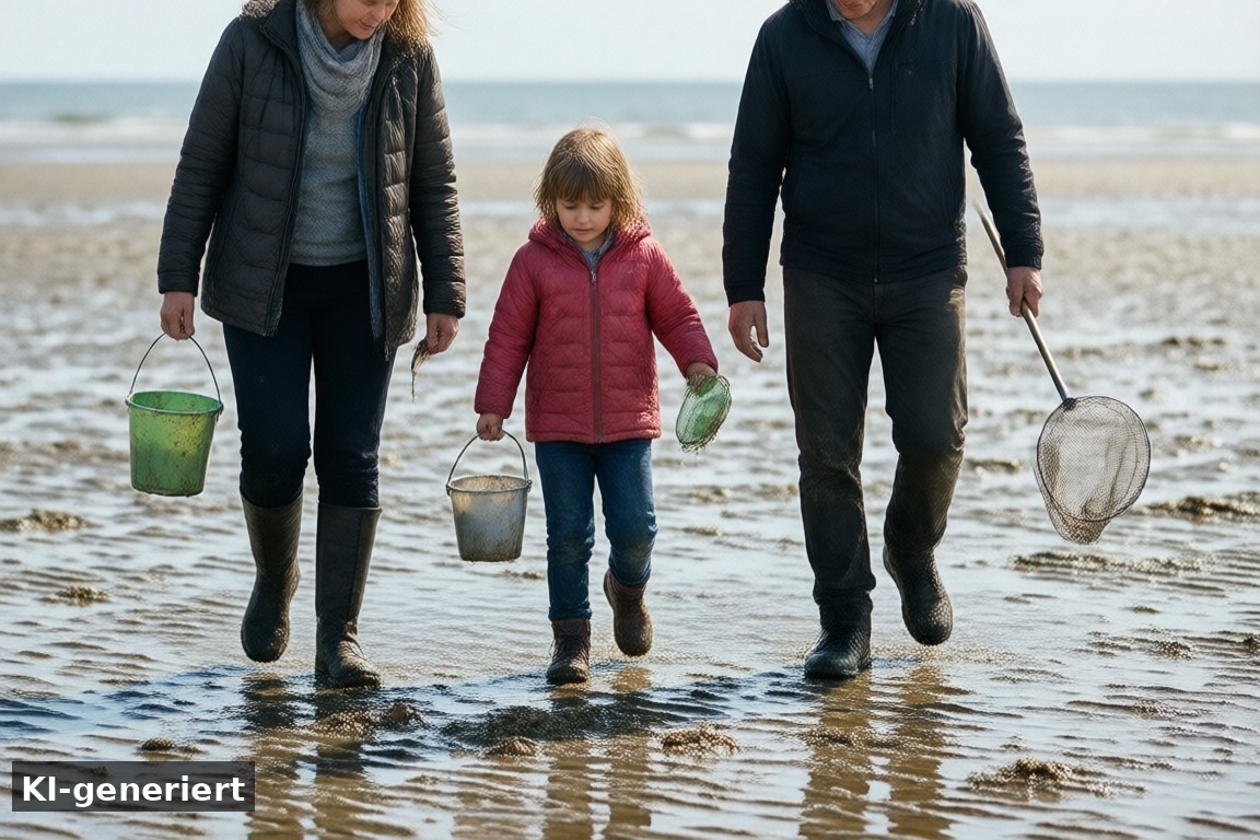 Wattwanderung in Friesland mit Kindern im Wattenmeer (KI-generierte Darstellung)